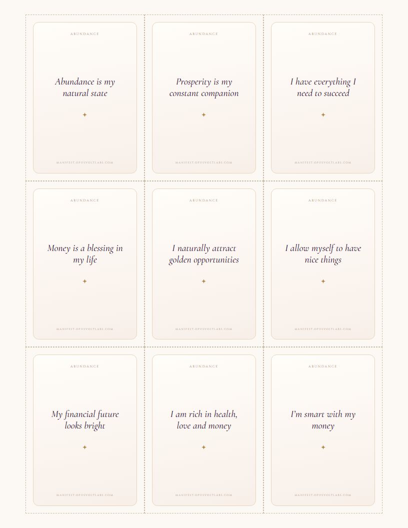 Printable affirmation cards