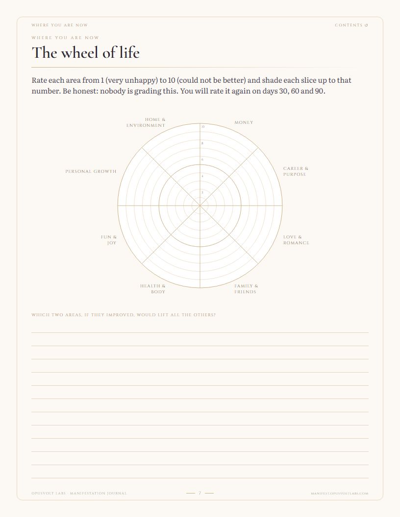 Wheel of life worksheet